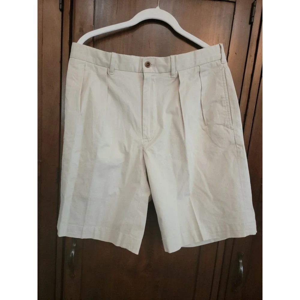 Polo Ralph Lauren Mens Pleated Chino Shorts Khaki Tan Plaid Shield Patch 36